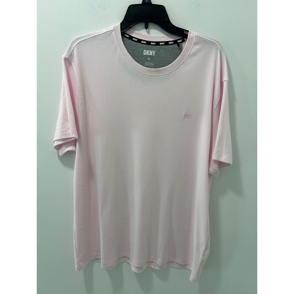 DKNY Womens XL Light Pink Short Sleeve Crew Neck Cotton Blend T-Shirt Logo